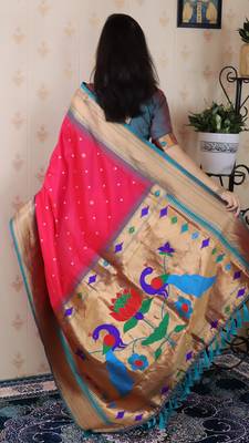 Pink traditional rich ceremonial soft silk blend saree 2