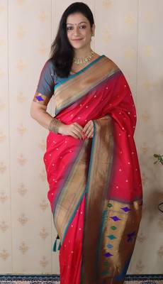 Pink traditional rich ceremonial soft silk blend saree 3