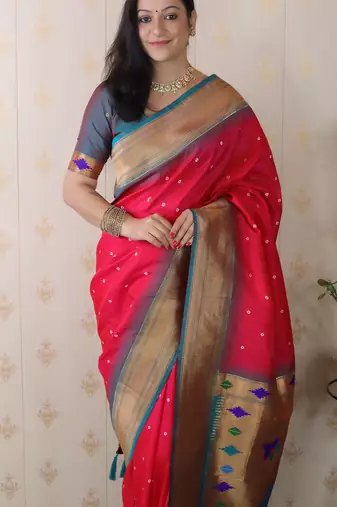 Pink traditional rich ceremonial soft silk blend saree