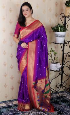Purple traditional rich ceremonial soft silk blend saree 1