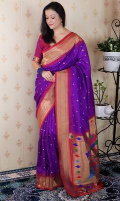 Purple traditional rich ceremonial soft silk blend saree 4