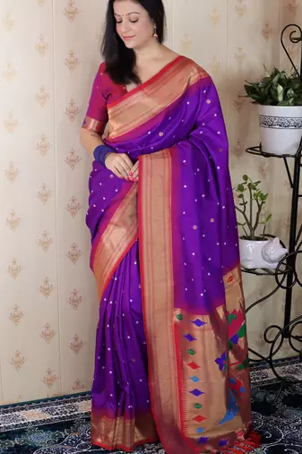 Purple traditional rich ceremonial soft silk blend saree