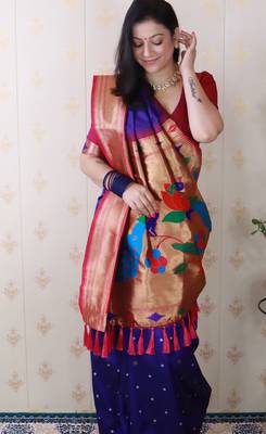 Voilet traditional rich ceremonial soft silk blend saree 3
