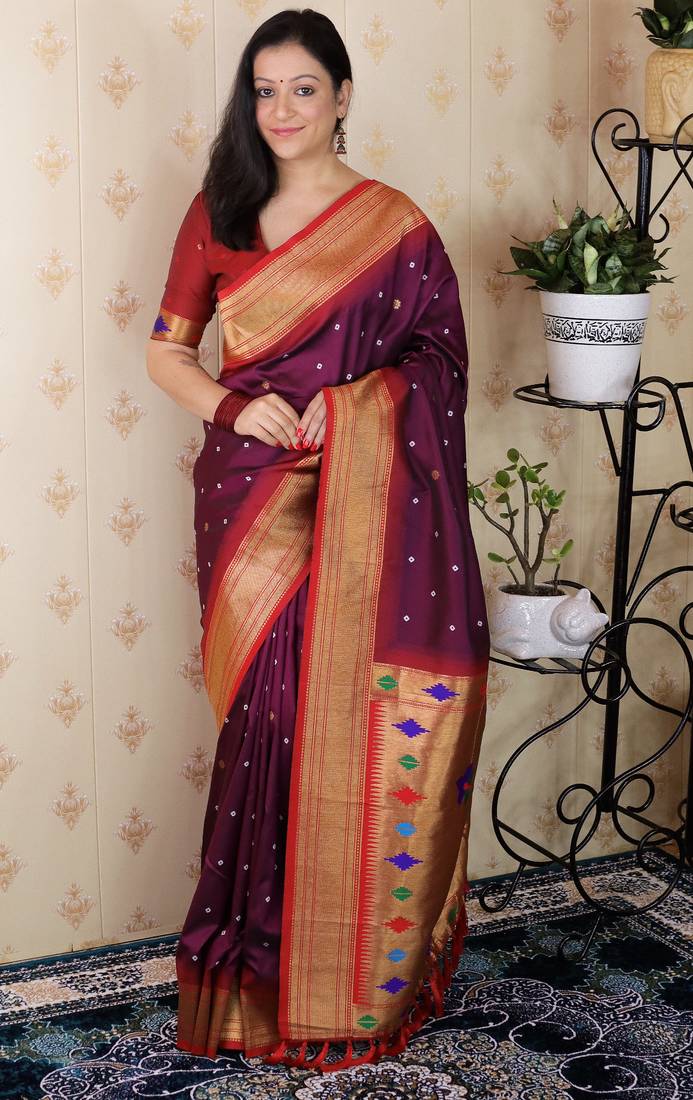 Wine color designer traditional rich ceremonial soft silk saree