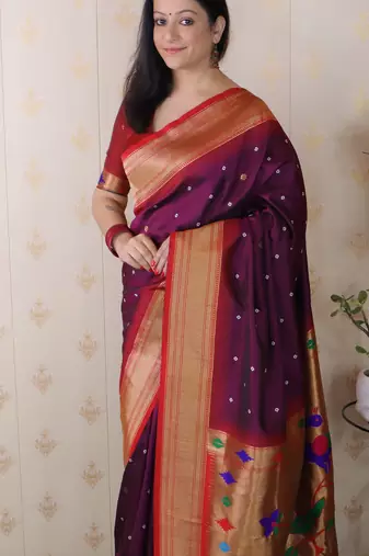 Wine traditional rich ceremonial soft silk blend saree