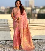 Pink color kora silk fabric woven leheria designer saree