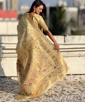 Pista kora silk blend woven leheria saree 2