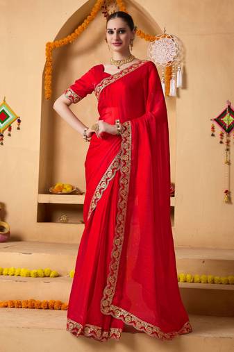 Red color heavy wedding special designer pre stitched saree