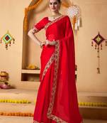 Red color heavy wedding special designer pre stitched saree
