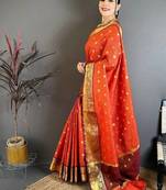 Dark Orange Color weaving butti work  tissue saree
