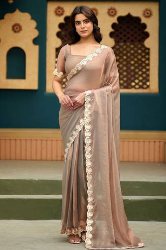 Rose pink color heavy wedding special designer pre stitched saree