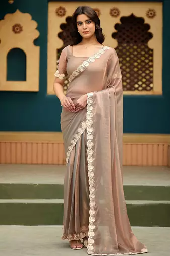 Rose pink color heavy wedding special designer pre stitched saree