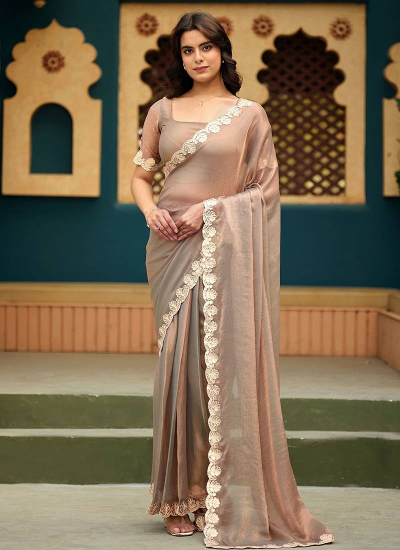 Rose pink color heavy wedding special designer pre stitched saree
