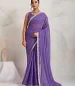 Purple color heavy wedding special designer pre stitched saree