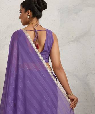 purple heavy wedding special pre stitched saree 2