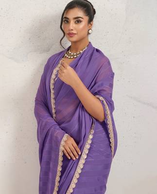 purple heavy wedding special pre stitched saree 3