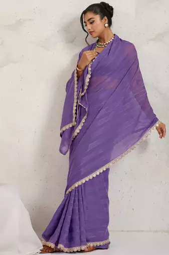 purple heavy wedding special pre stitched saree