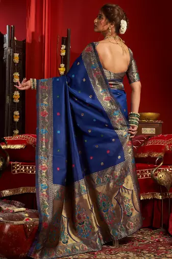 Blue woven paithani silk saree with blouse