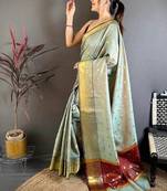 Grey Color weaving butti work  tissue saree