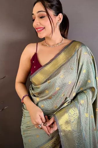 Grey Color weaving butti work  tissue saree
