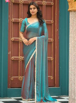 blue heavy wedding special pre stitched saree 1