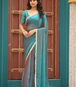 Blue color heavy wedding special designer pre stitched saree