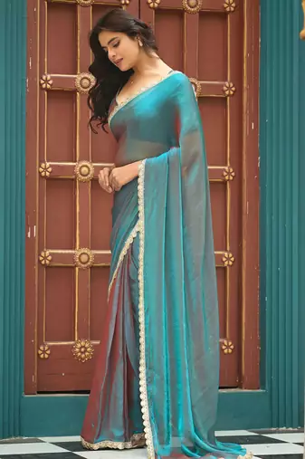 blue heavy wedding special pre stitched saree
