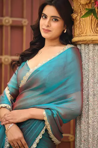 blue heavy wedding special pre stitched saree