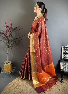 Maroon Color weaving butti work  tissue saree 1