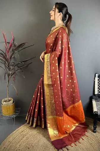 Maroon Color weaving butti work  tissue saree