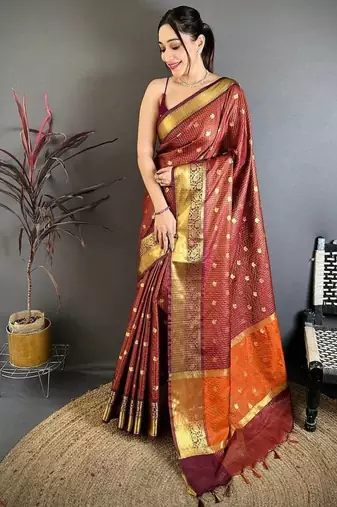 Maroon Color weaving butti work  tissue saree