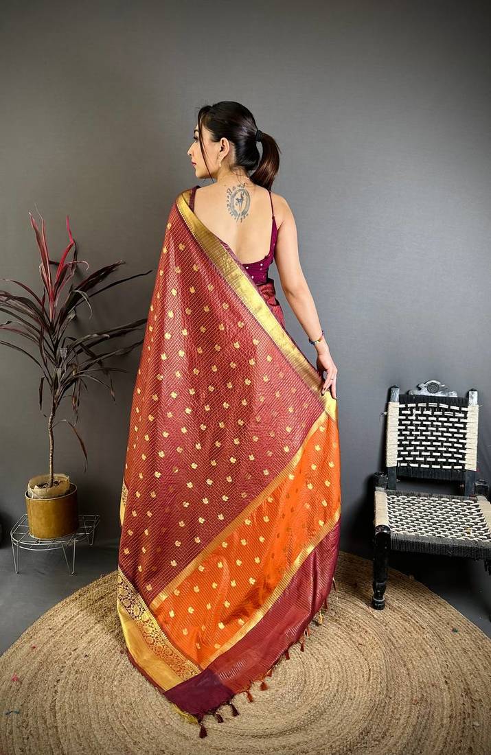 Maroon Color weaving butti work  tissue saree