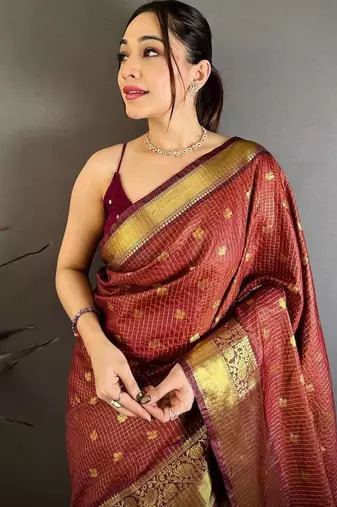 Maroon Color weaving butti work  tissue saree
