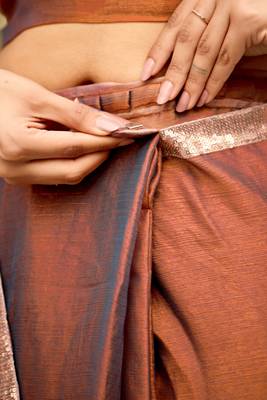 brown heavy wedding special pre stitched saree 4