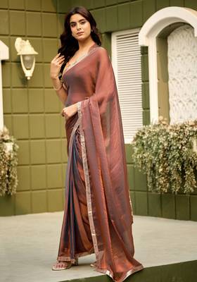 brown heavy wedding special pre stitched saree 5