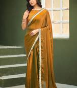 Gold color heavy wedding special designer pre stitched saree