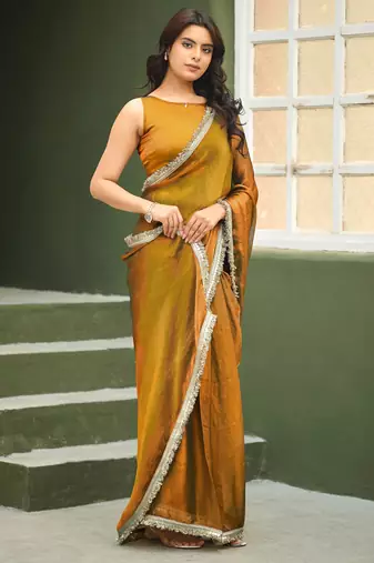 gold heavy wedding special pre stitched saree