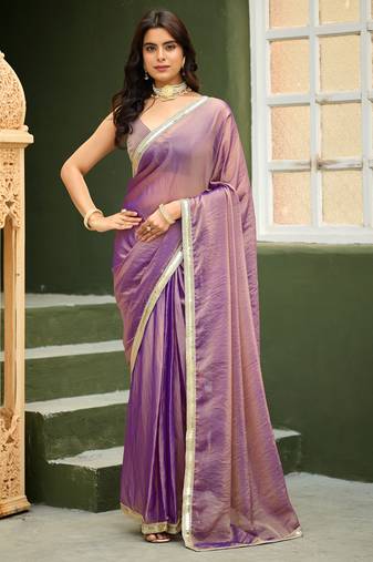 Purple color heavy wedding special designer pre stitched saree