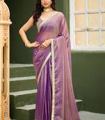 Purple color heavy wedding special designer pre stitched saree