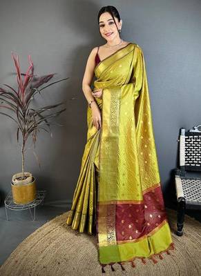 Olive Color weaving butti work  tissue saree 1