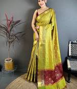 Olive Color weaving butti work  tissue saree