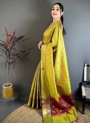Olive Color weaving butti work  tissue saree 2
