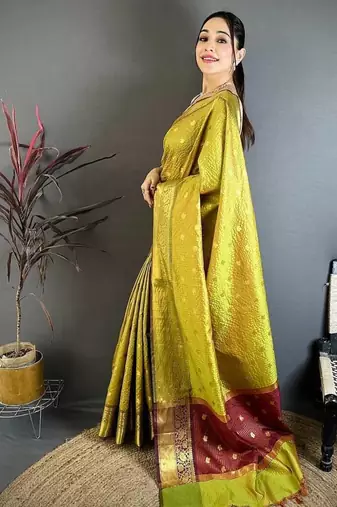 Olive Color weaving butti work  tissue saree