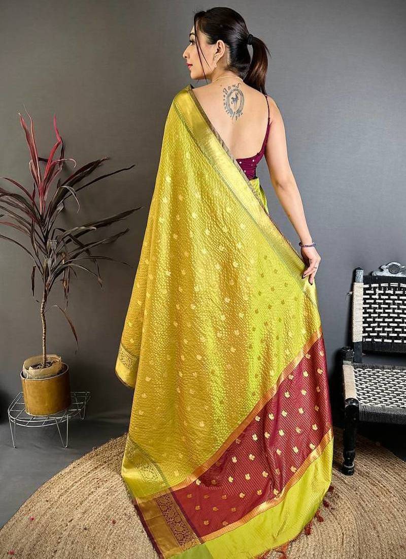 Olive Color weaving butti work  tissue saree