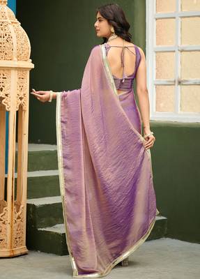 purple heavy wedding special pre stitched saree 2