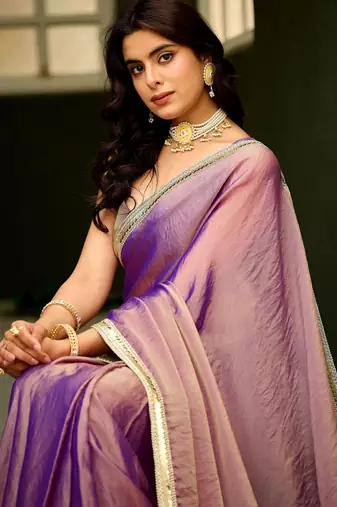 purple heavy wedding special pre stitched saree