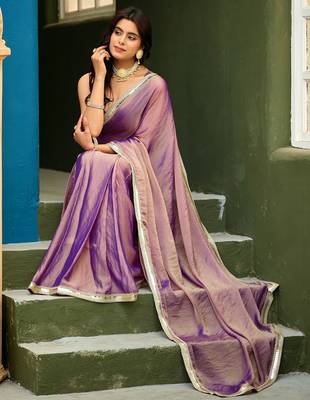 purple heavy wedding special pre stitched saree 5