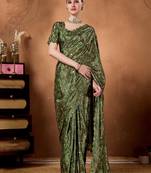 Green color satin silk fabric ready to wear festive rich bandhani saree