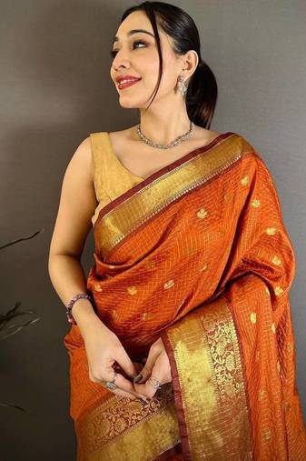 Orange Color weaving butti work  tissue saree