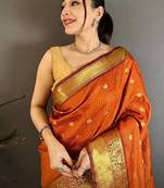 Orange Color weaving butti work  tissue saree